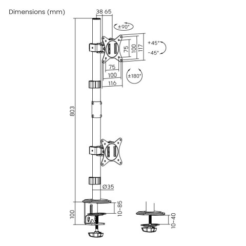 Uchwyt na dwa monitory Spacetronik pionowy SPA122 SPACETRONIK