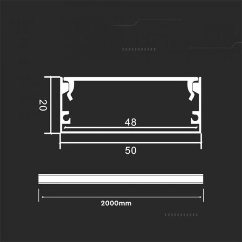 Profil Aluminiowy V-TAC 2mb Anodowany, Klosz Mleczny 20x50mm VT-8206