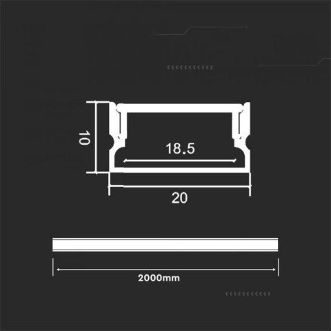 Profil Aluminiowy V-TAC 2mb Anodowany, Klosz Mleczny, Na dwie taśmy 18,5mm VT-8202