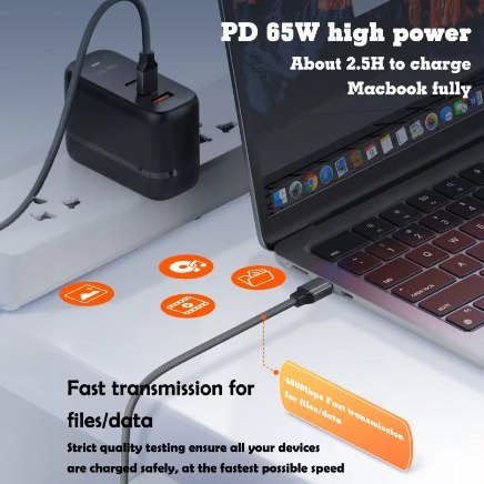 Kabel szybkiego ładowania z TPE 2x USB-C 65W PD 2M LDNIO