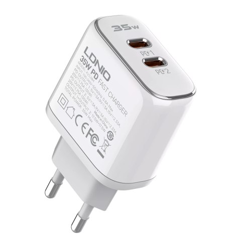 Ładowarka z kablem Licencja Apple MFI 35W 2x USB-C LDNIO