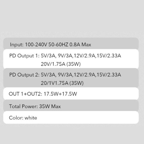 Ładowarka z kablem Licencja Apple MFI 35W 2x USB-C LDNIO