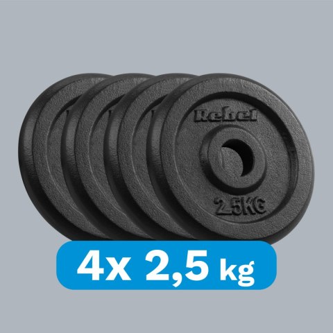 Zestaw obciążeń żeliwnych 4x2.5kg, otwór 31mm, talerz klasyczny, REBEL ACTIVE