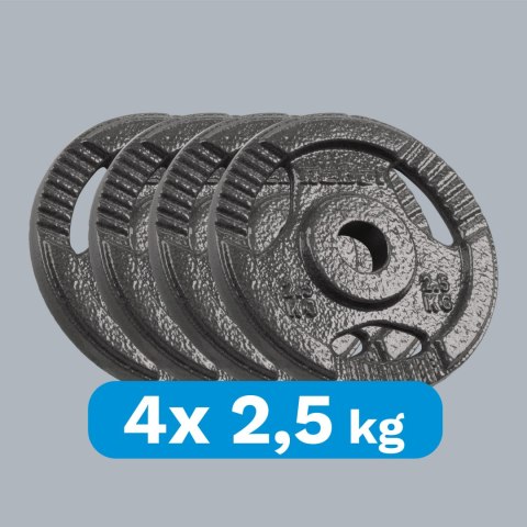 Zestaw obciążeń żeliwnych 4x2.5kg, otwór 31mm, talerz z uchwytami, REBEL ACTIVE