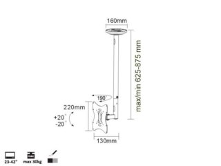 BOWI Uchwyt LCD TV 23"-42" 30kg czarny sufitowy