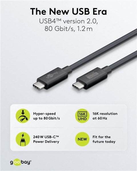 Kabel USB-C USB4 v2.0 80 Gb/s 240W 16K Goobay 1.2m Goobay