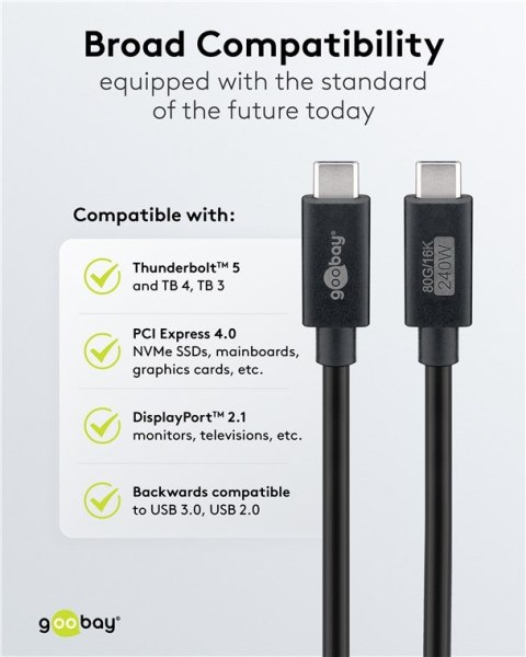 Kabel USB-C USB4 v2.0 80 Gb/s 240W 16K Goobay 1.2m Goobay