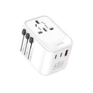 Uniwersalny adapter podróżny GaN 45W 2xUSB-C USB-A LDNIO