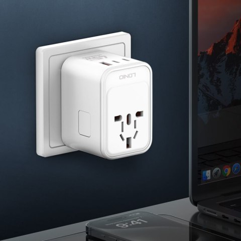 Uniwersalny adapter podróżny GaN 45W 2xUSB-C USB-A LDNIO