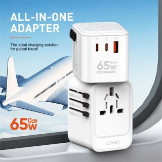 Uniwersalny adapter podróżny GaN 65W 2xPD + 1xQC LDNIO