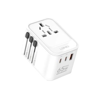 Uniwersalny adapter podróżny GaN 65W 2xPD + 1xQC LDNIO