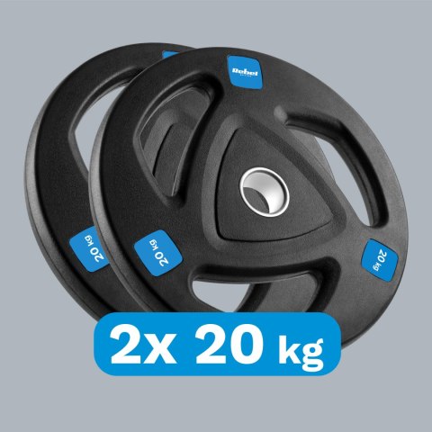 Zestaw obciążeń żeliwnych gumowanych 2x20kg, otwór olimpijski 51mm, REBEL ACTIVE