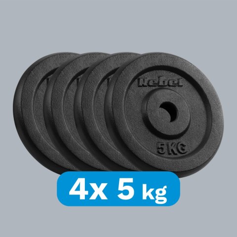 Zestaw obciążeń żeliwnych 4x5kg, otwór 31mm, talerz klasyczny, REBEL ACTIVE