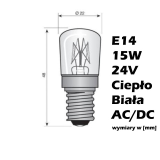 Żarówka niskonapięciowa do napędu bramy garażowej E14 15W 24V T22 oszczędna