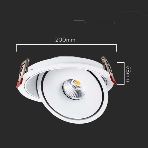 Oprawa V-TAC LED Uchylny Downlight 30W LED COB CRI90+ CCT Biała VT-2532 3000K-4000K-6400K 2500lm