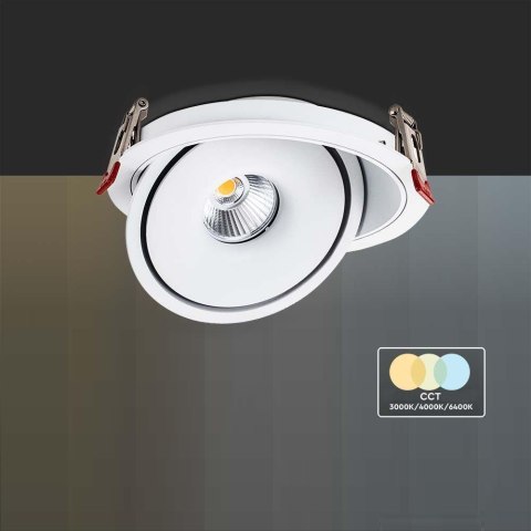 Oprawa V-TAC LED Uchylny Downlight 30W LED COB CRI90+ CCT Biała VT-2532 3000K-4000K-6400K 2500lm