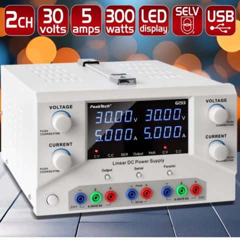 Zasilacz laboratoryjny 2x30V 5A PeakTech 6193 USB PEAKTECH