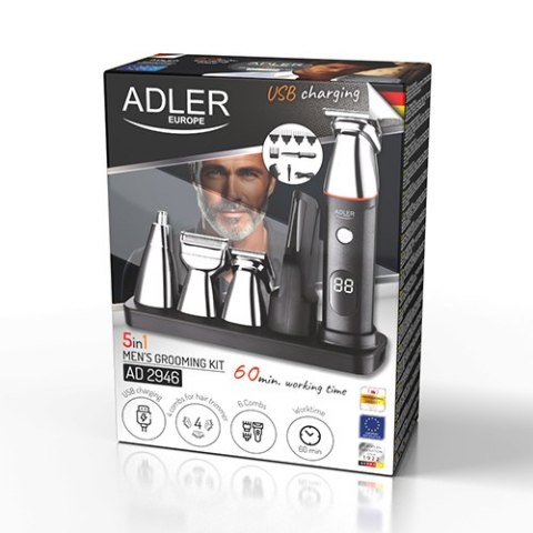 Adler Trymer - Zestaw do Pielęgnacji dla Mężczyzn 5 w 1 z Wyświetlaczem LCD