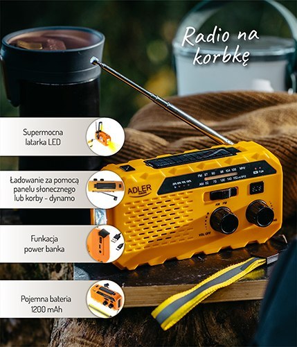 Adler Radio solarne z korbką ręczną