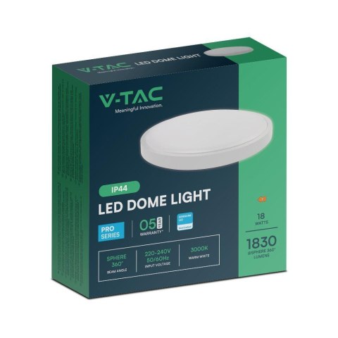 Plafon V-TAC 18W LED SAMSUNG CHIP Okrągły 25cm Natynkowy IP44 Biały VT-8618 4000K 1830lm 5 Lat Gwarancji