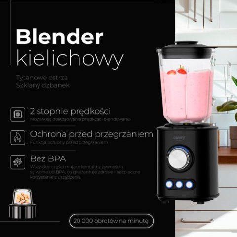 Camry Blender kielichowy - tytanowe ostrza - szklany dzbanek 1,5l