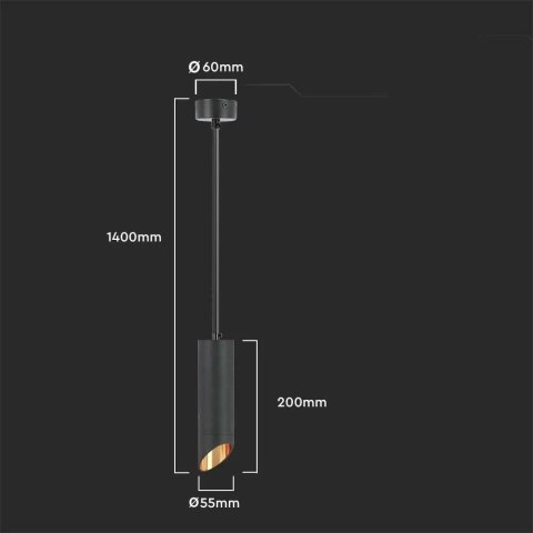 Oprawa Zwieszana V-TAC GU10 GU10 Czarny+Złoty 55x200mm VT-975-200 3 Lata Gwarancji
