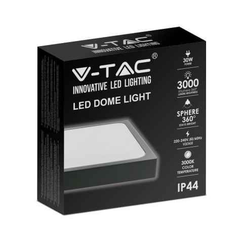 Plafon V-TAC 30W LED Kwadrat IP44 42x42cm Czarny VT-8630 3000K