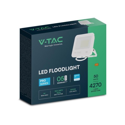 Projektor LED V-TAC 50W SAMSUNG CHIP PRO-S Biały VT-44055 6500K 4270lm 5 Lat Gwarancji