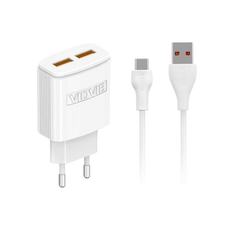 Ładowarka sieciowa dual USB + kabel Typu C 2400 mA