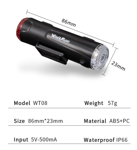 Lampka na kask 2w1 przód i tył WT08 Wind and Moon Wind & Moon