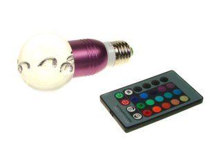 Żarówka LED Gais E27 3W RGB z pilotem fioletowa