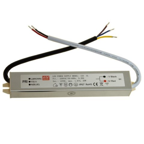 Zasilacz LED 12V 20W napięciowy IP67 aluminium
