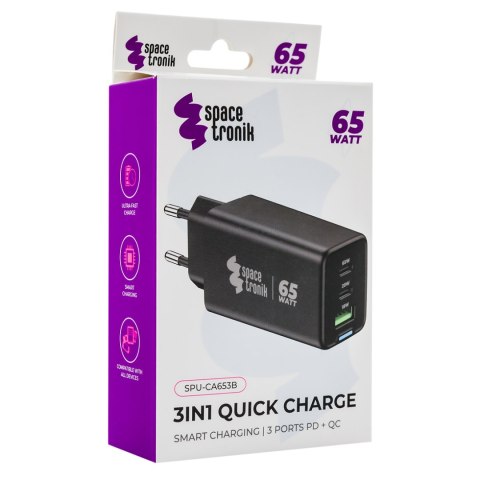 Ładowarka 3w1 USB-C USB PD Quick 65W 5A czarna
