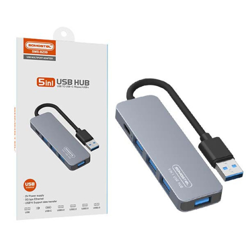 Przejściówka Adaptek Host 4XUSB+TYP-C SMS-BZ09 Rozgałęźnik Somostel