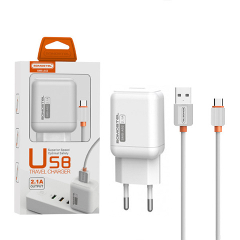 Ładowarka sieciowa 2A + kabel USB Typ C 1m 2100 mA Somostel