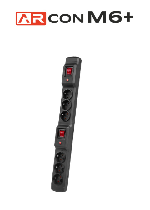 Listwa przeciwprzepięciowa 6 gniazd o długości 1,5m Czarna ARcon M6+ firmy Armac
