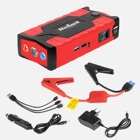 Jump starter - power bank z przewodami rozruchowymi i kompresorem