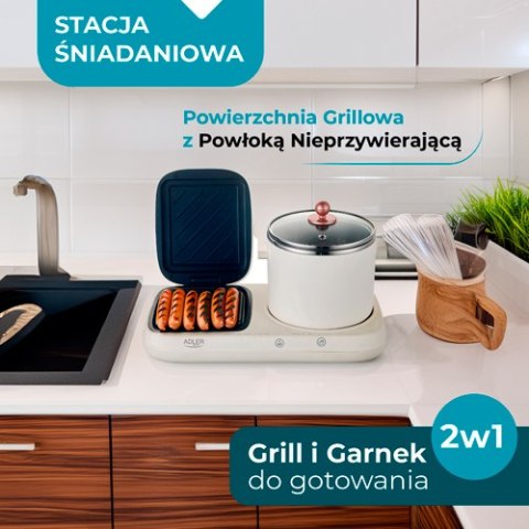 Adler Stacja śniadaniowa 2 w 1 - Grill i Garnek do gotowania