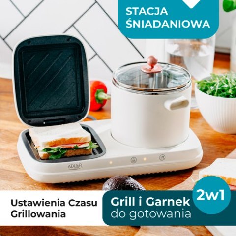 Adler Stacja śniadaniowa 2 w 1 - Grill i Garnek do gotowania