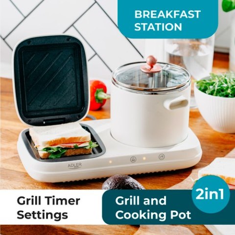 Adler Stacja śniadaniowa 2 w 1 - Grill i Garnek do gotowania
