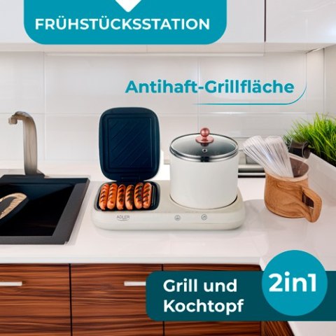 Adler Stacja śniadaniowa 2 w 1 - Grill i Garnek do gotowania