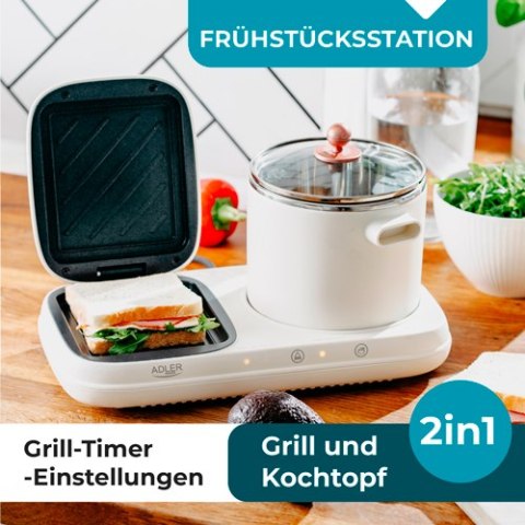 Adler Stacja śniadaniowa 2 w 1 - Grill i Garnek do gotowania