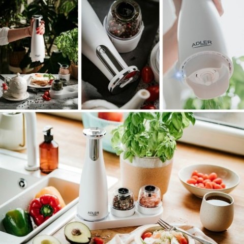 Adler Młynek do przypraw, soli i pieprzu - Zestaw 3 młynków - USB