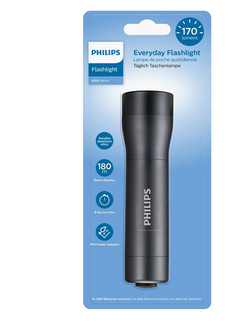 Latarka LED 170lm 180m IPX4 6/12h 4xAAA aluminium Philips SFL4001T/10