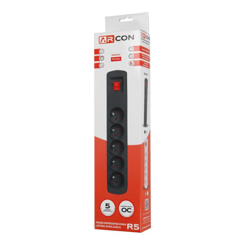 Listwa przeciwprzepięciowa 5 gniazd 1,5m Czarna ARcon R5 firmy Armac