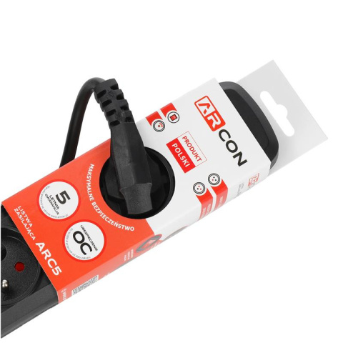 Listwa zasilająca przedłużacz 5 gniazd o długości 5m Czarna Arcon ARC5 firmy Armac