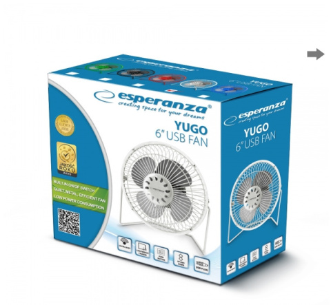 Mały wentylator chłodzący 6" do laptopa na biurko USB Biały Esperanza YUGO
