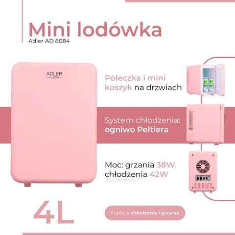 Adler Mini lodówka 4L | Chłodzenie i podgrzewanie | Do domu i samochodu | System Peltiera