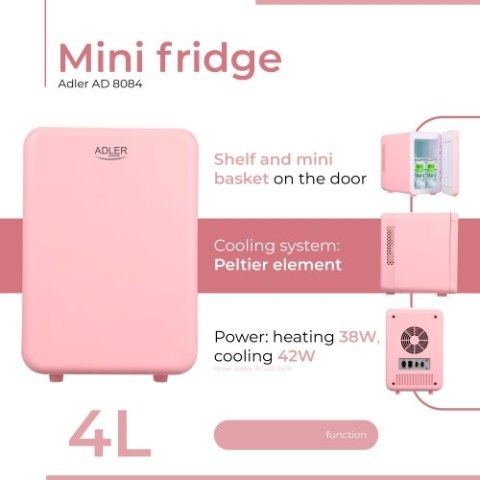Adler Mini lodówka 4L | Chłodzenie i podgrzewanie | Do domu i samochodu | System Peltiera