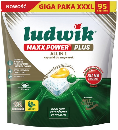 Kapsułki do zmywarek All in 1 95 sztuk cytrynowe Ludwik Maxx Power Plus
